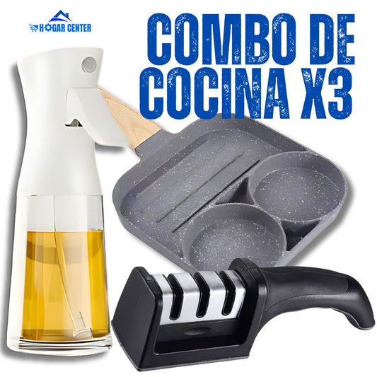 Combo de cocina X3🔥Lleva sartén multiusos, afilador de cuchillos y spray de aceite➕GRATIS curso de gastronomía online