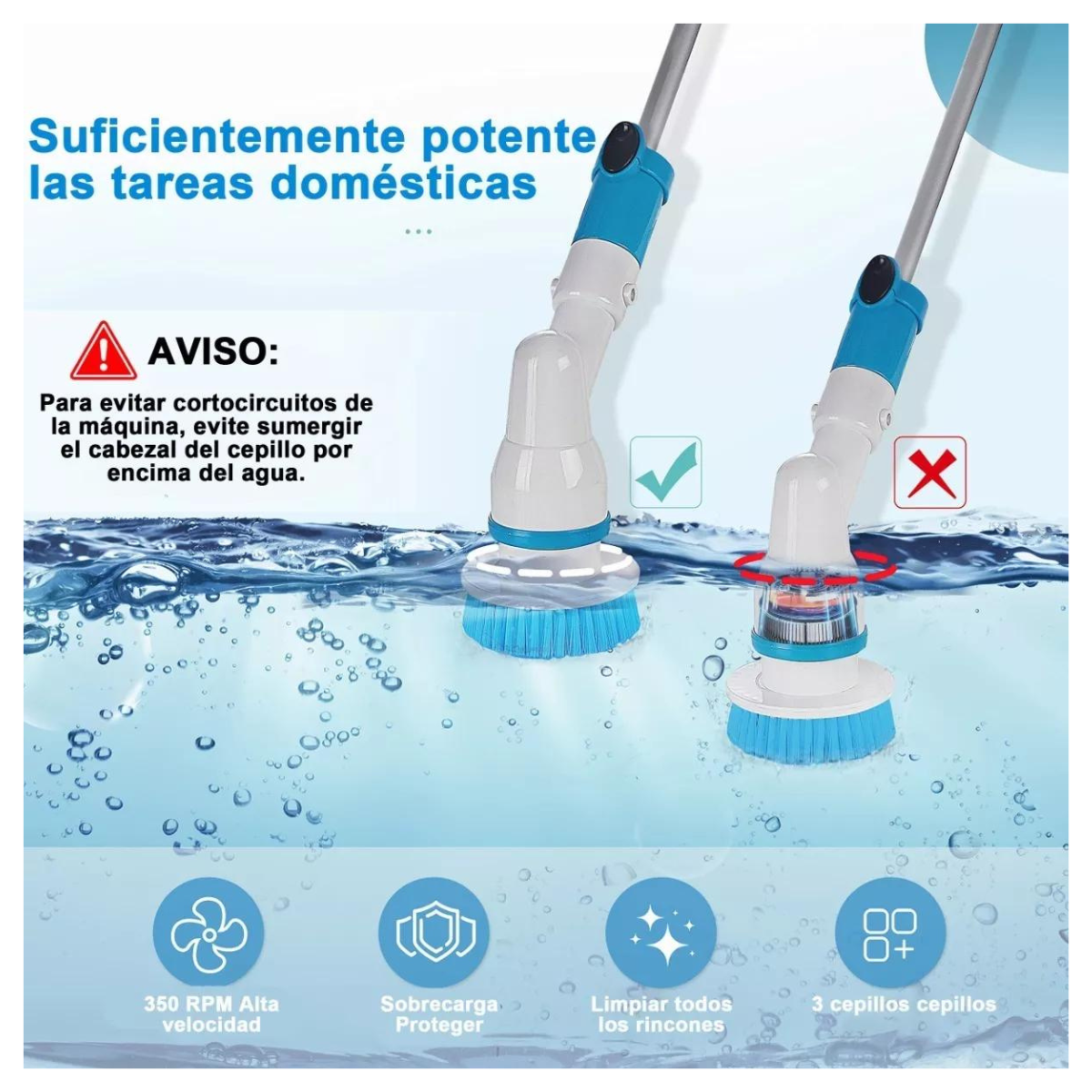 Cepillo FreshTurbo🔥Limpiador electrico, giratorio y extendible de larga duración➕GRATIS 3 cepillos intercambiables