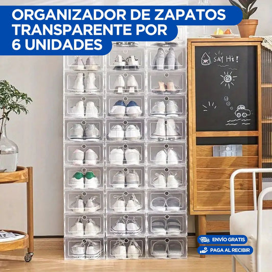 6 Cajas de Almacenamiento Transparente Impermeables para Zapatos con Tapa Abatible