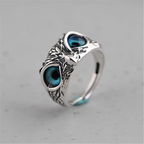 Anillo de buho con baño de plata y ojos realistas🔥