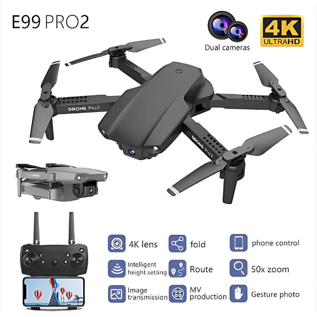 Drone ExtremeFlight🔥Drone E99 Pro2 Doble Cámara 4K con dos baterias➕GRATIS bolso de protección